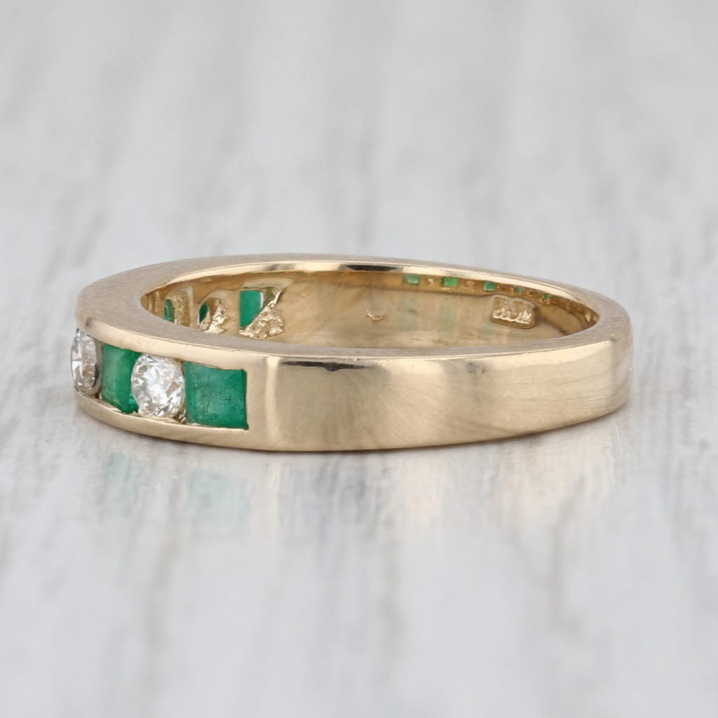 0.65ctw Emerald Diamond Wedding Band 14k Yellow Gold Size 6.75 Stackable Ring