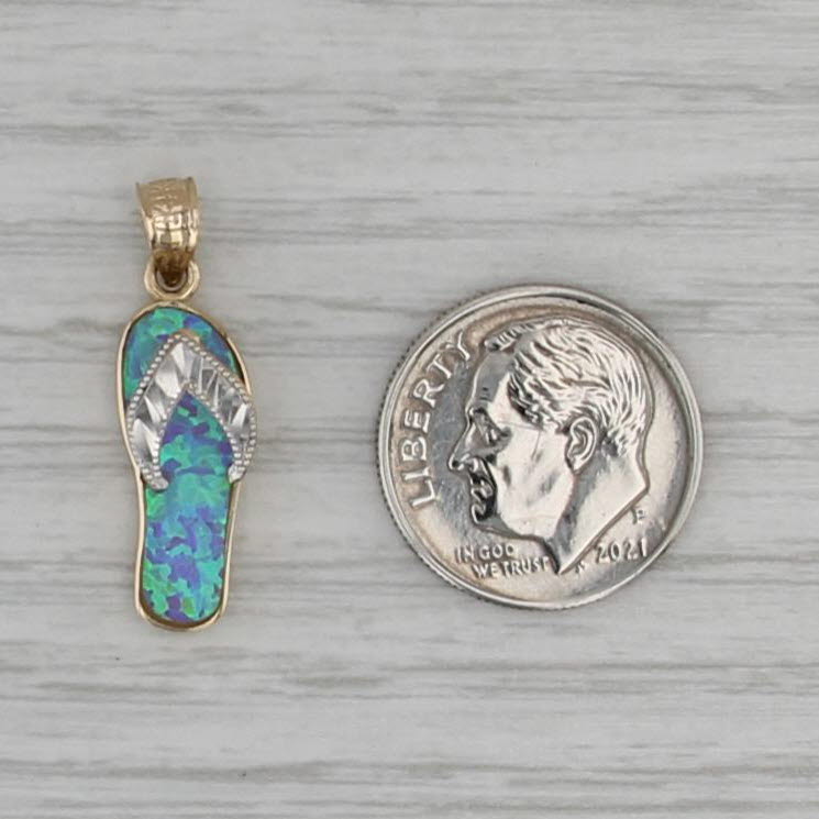 Lab Created Opal Flip Flop Pendant 14k White Yellow Gold