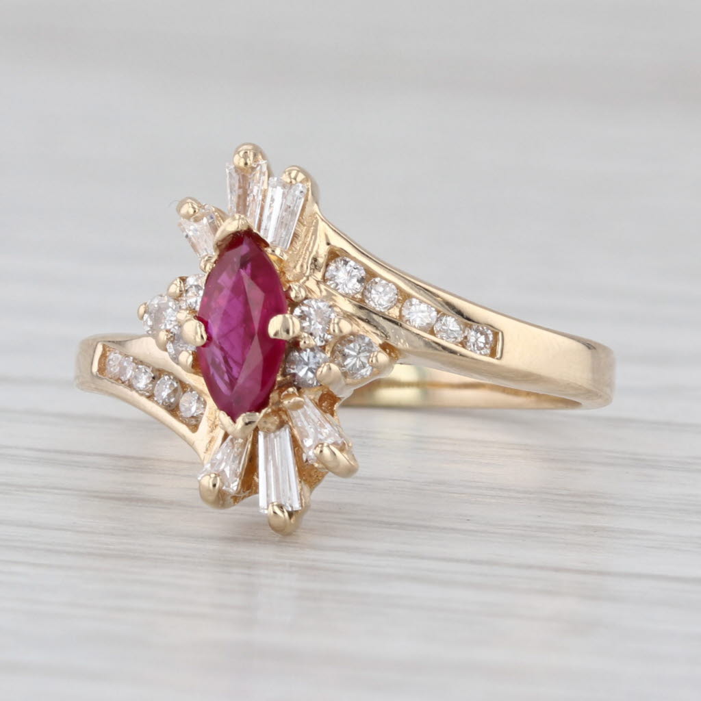 0.62ctw Lab Created Ruby Diamond Bypass Ring 14k Yellow Gold Size 7.5