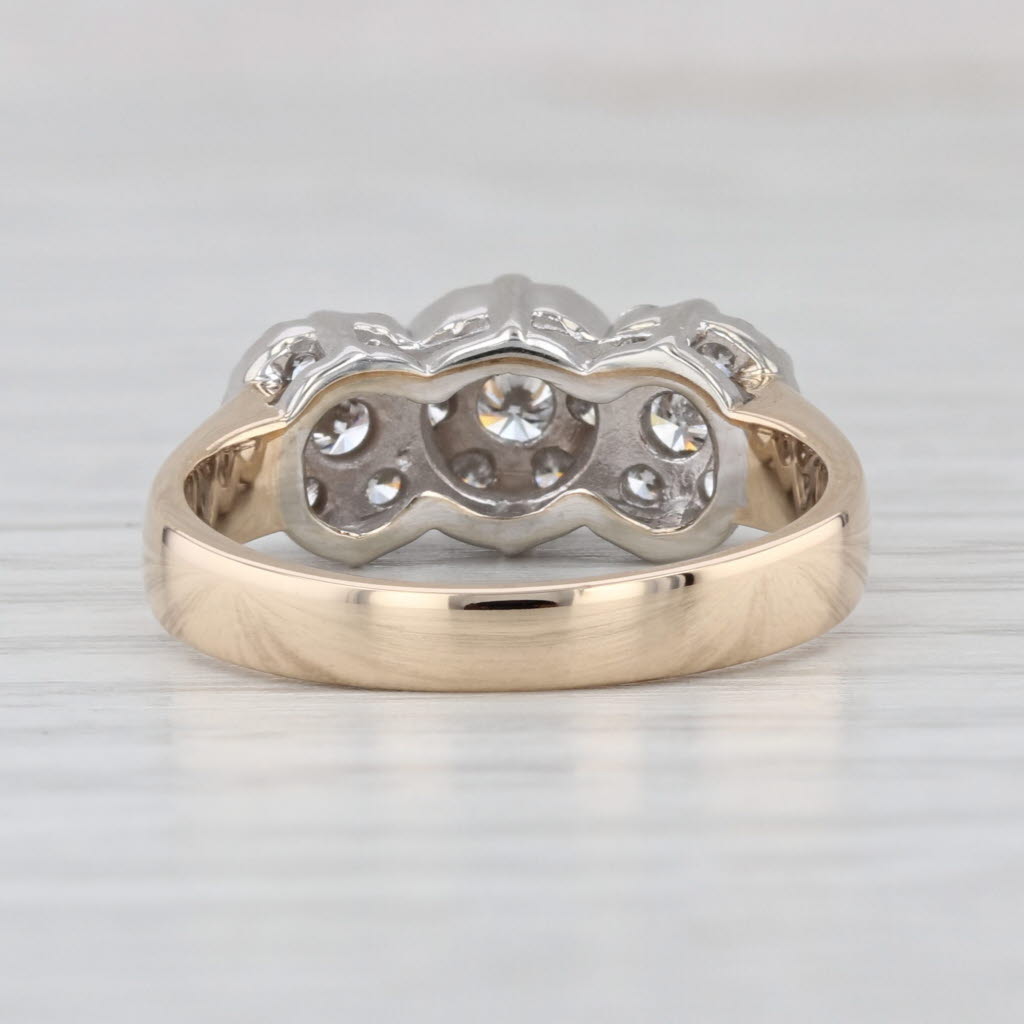 0.75ctw Diamond Flower Clusters Ring 14k Yellow White Gold Size 7.25 Engagement
