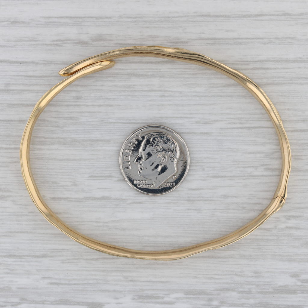Gray Michael Aram Palm Bangle Bracelet 18k Yellow Gold 7" Hinged Woodgrain Pattern