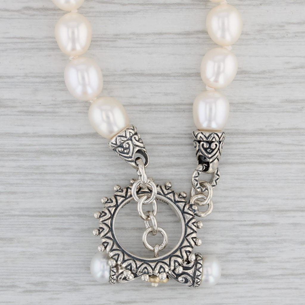 Gray Barbara Bixby Cultured Pearl Necklace Sterling Silver 18k Gold Toggle Clasp