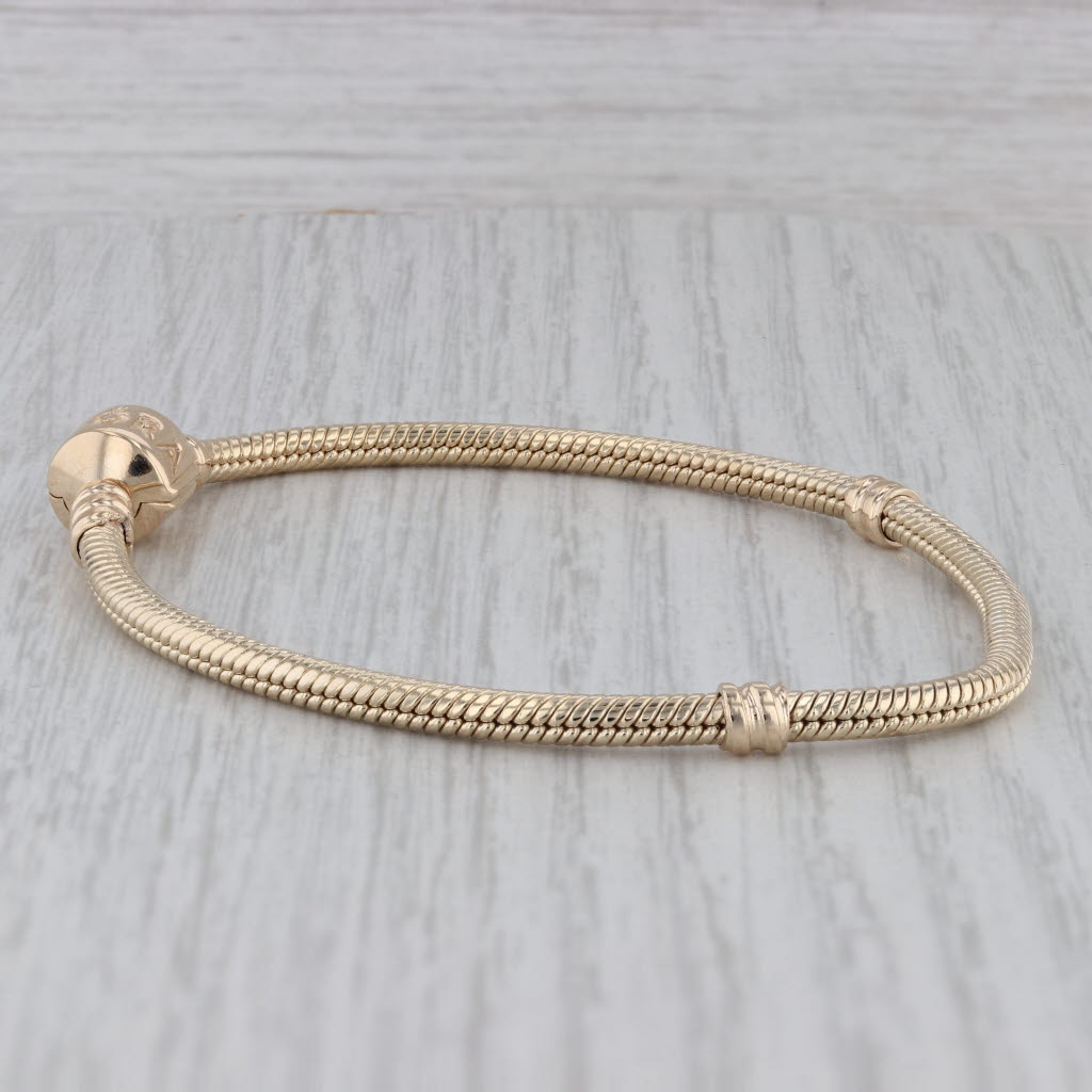Gray Pandora Moments Gold Clasp Charm Bracelet 550702 14k Yellow Gold 7.5" 19cm