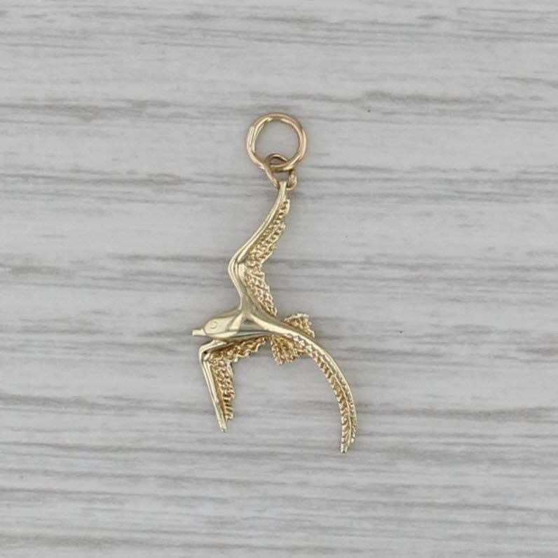 Crane Charm 14k Yellow Gold Bird Pendant Small Drop