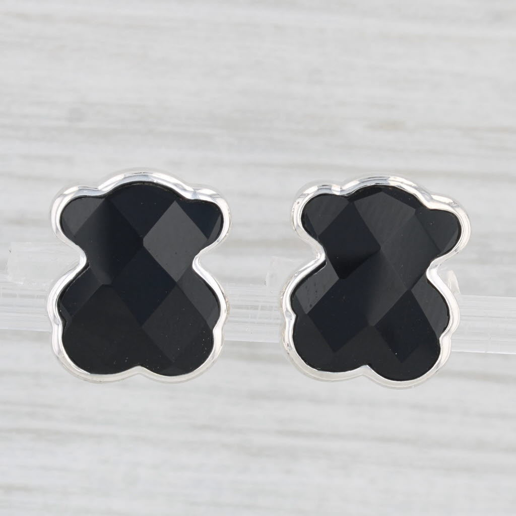 Light Gray Black Onyx Teddy Bear Stud Earrings Sterling Silver Tous