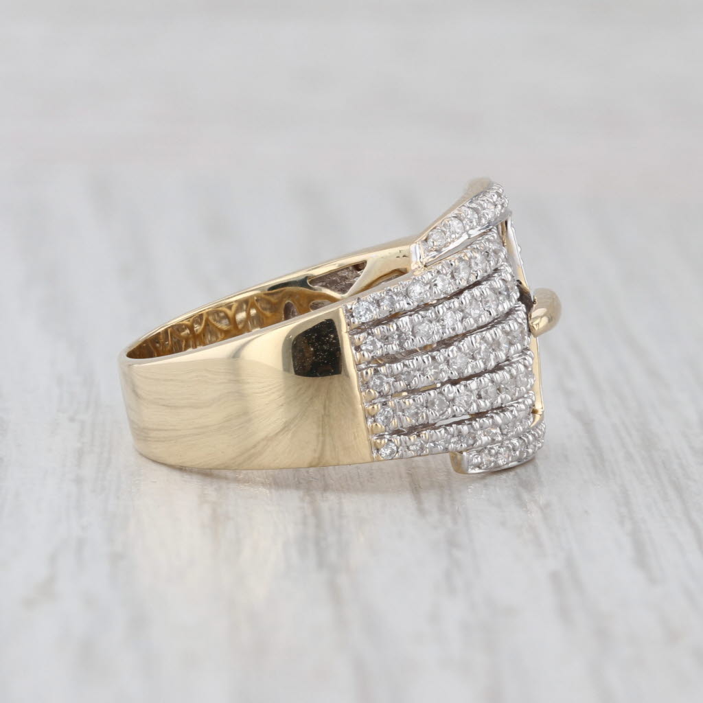 0.57ctw Diamond Multiband Buckle Ring 14k Yellow Gold Size 8.25 Cocktail