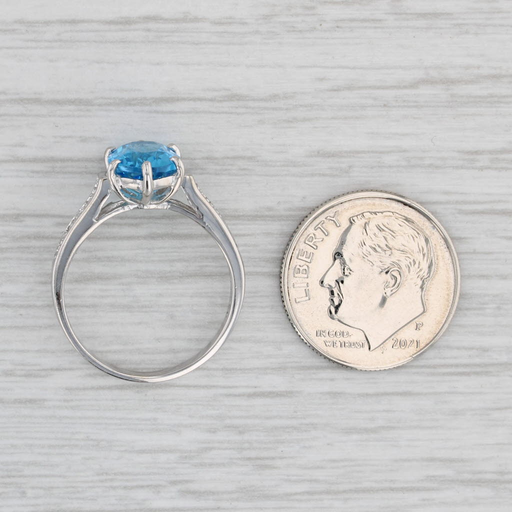 Light Gray 2.16ctw Oval Blue Topaz Diamond Ring 10k White Gold Size 6