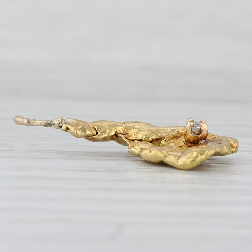 Light Gray Vintage Natural Nugget Diamond Pendant 22k 14k Yellow Gold