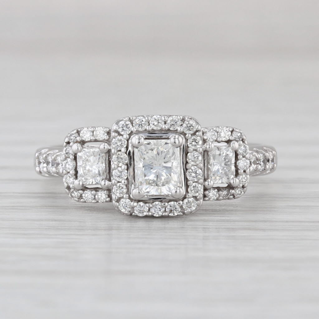 0.76ctw Diamond Emerald Cut Halo 3-Stone Engagement Ring 14k White Gold Size 6.5
