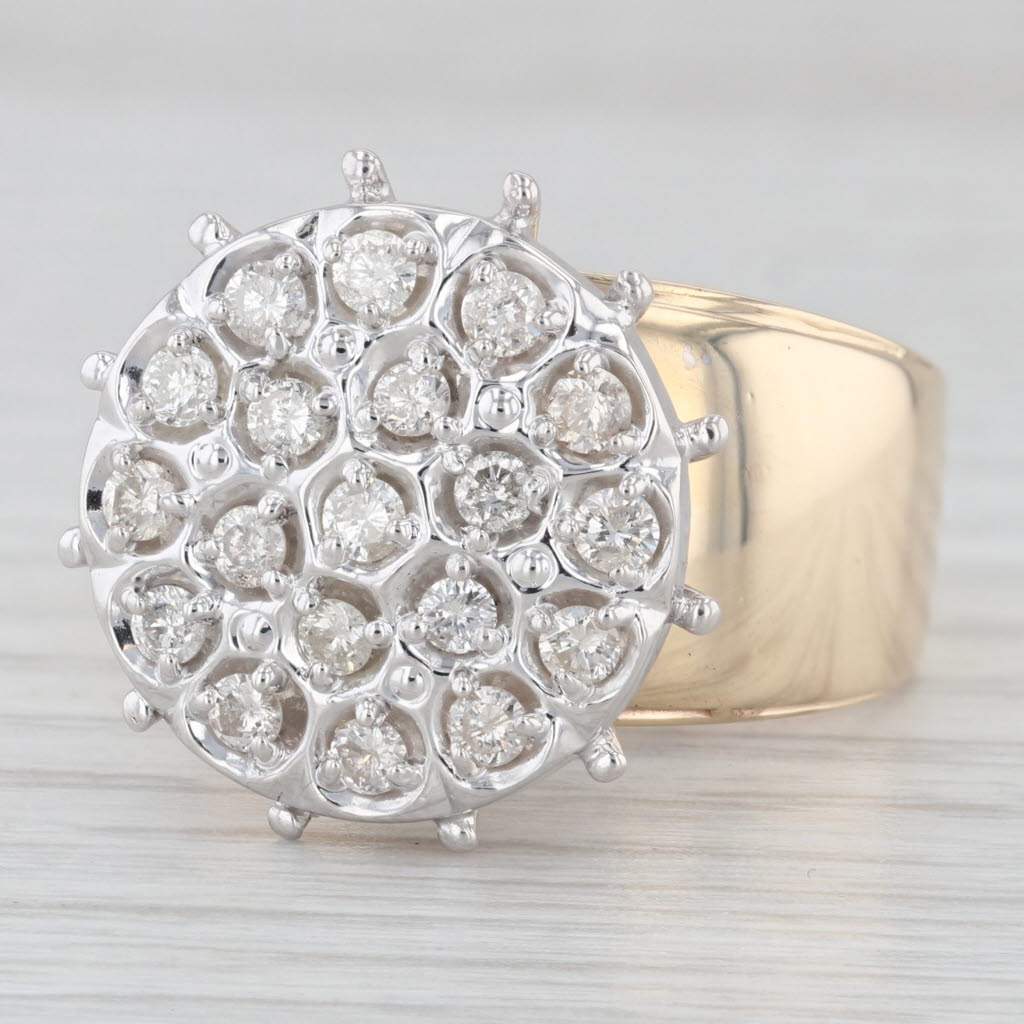 Light Gray Vintage 0.86ctw Diamond Cluster Cocktail Ring 10k Gold Size 10.75