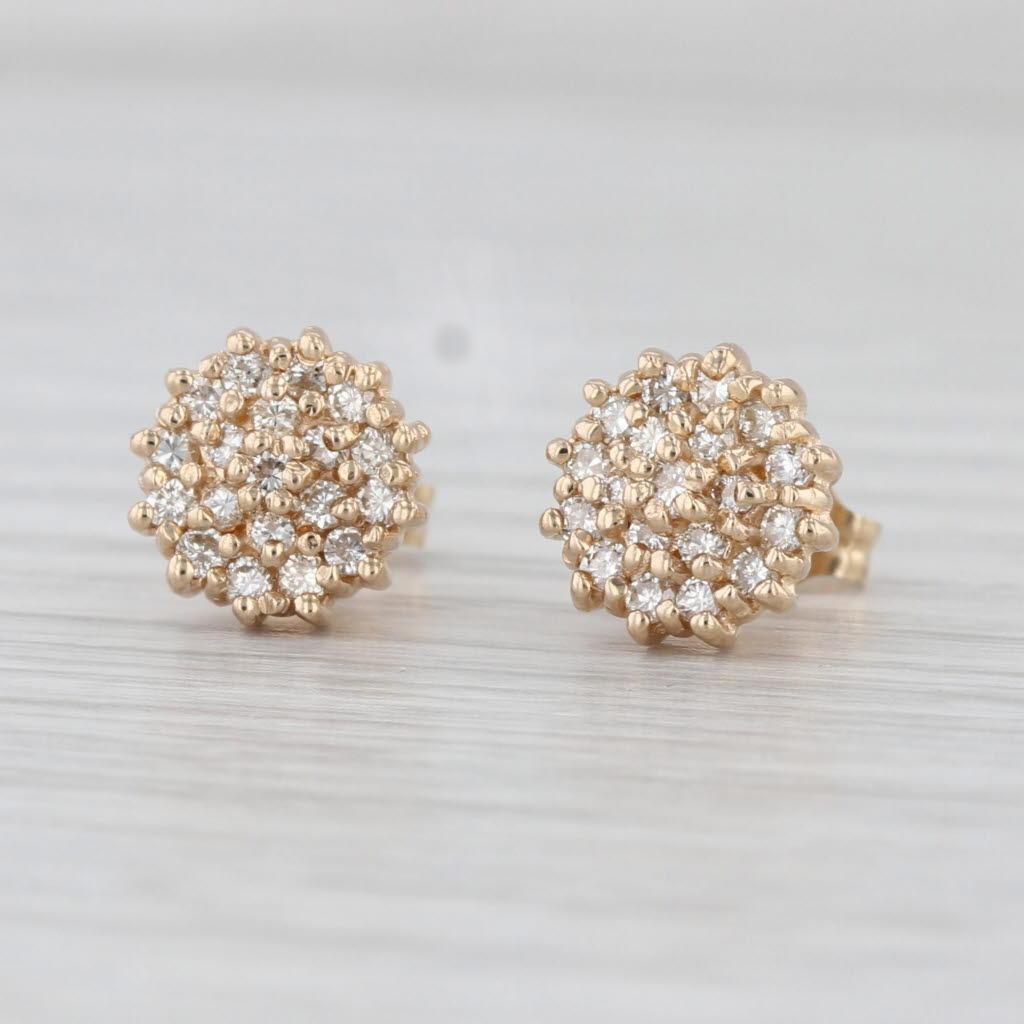 0.32ctw Diamond Cluster Stud Earrings 14k Yellow Gold Roud Studs