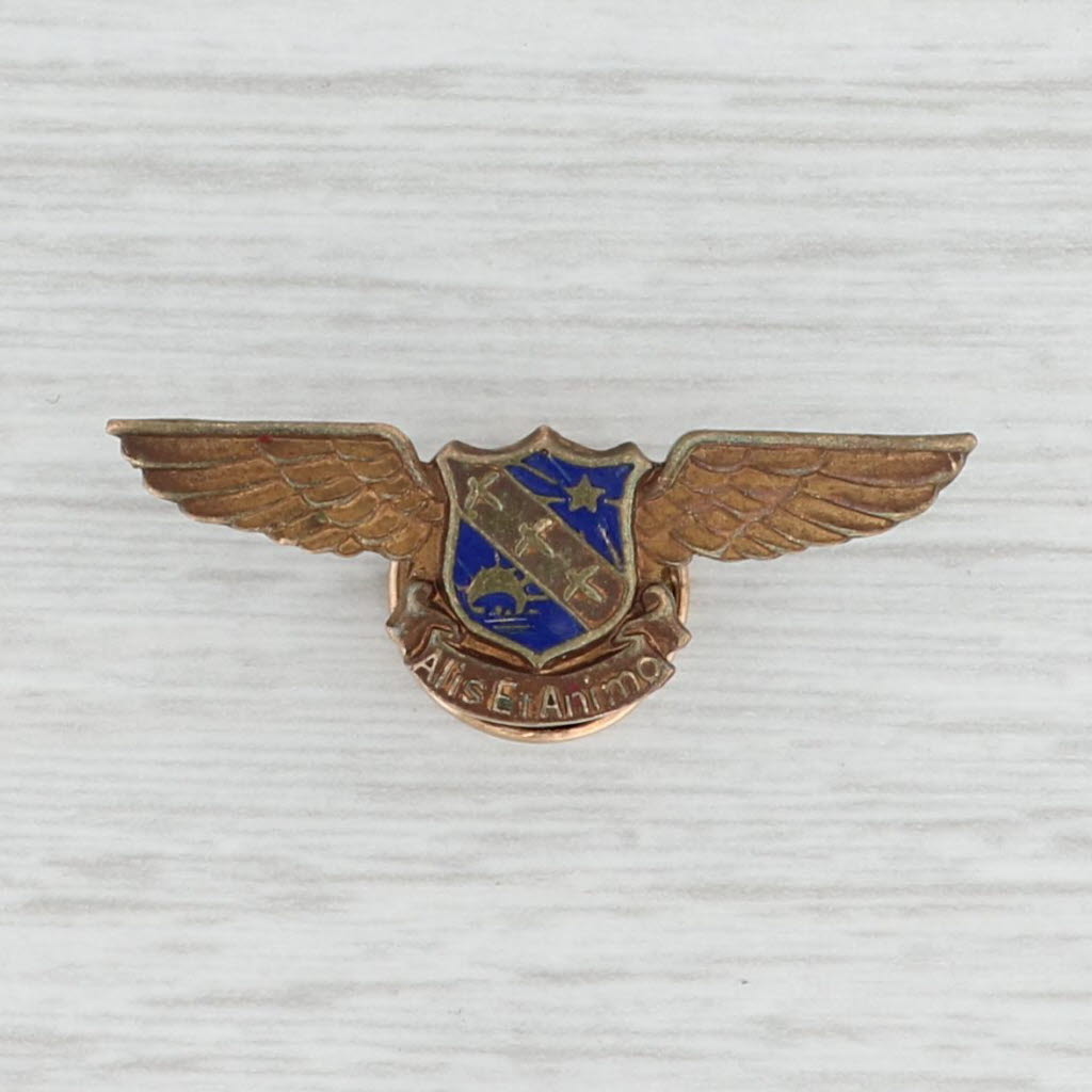 Cal Aero Flight School Alis et Animo Wings Pin Vintage Military Badge