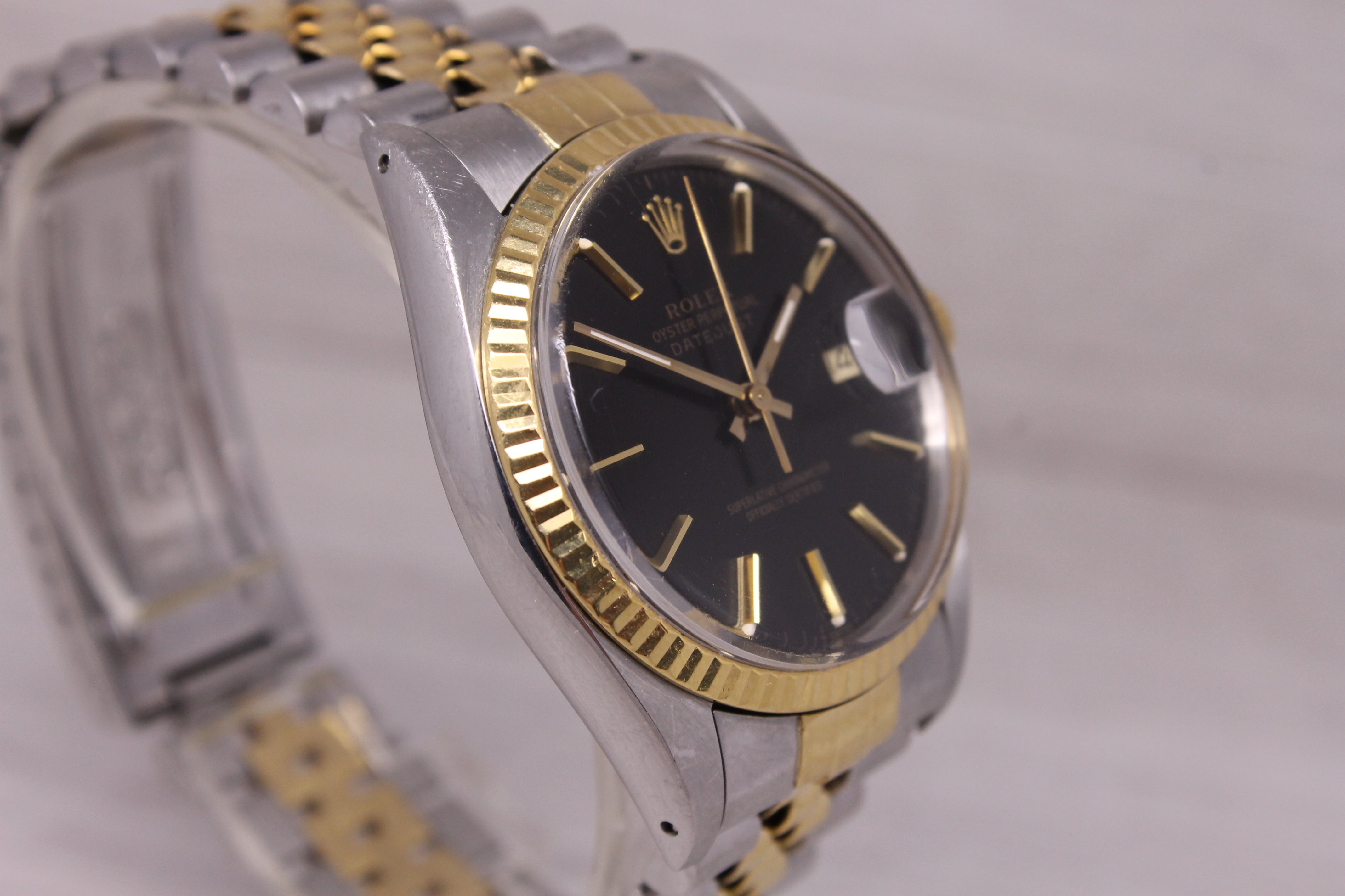 Vintage 1986 Rolex Datejust 16013 Mens Automatic 18k Steel Watch w Jubilee Black