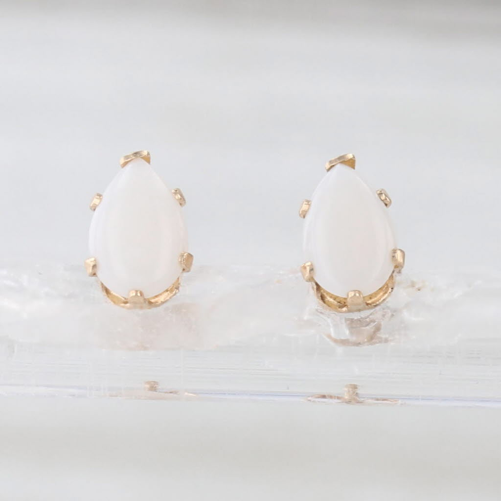 Common Opal Pear Solitaire Stud Earrings 10k Yellow Gold Studs