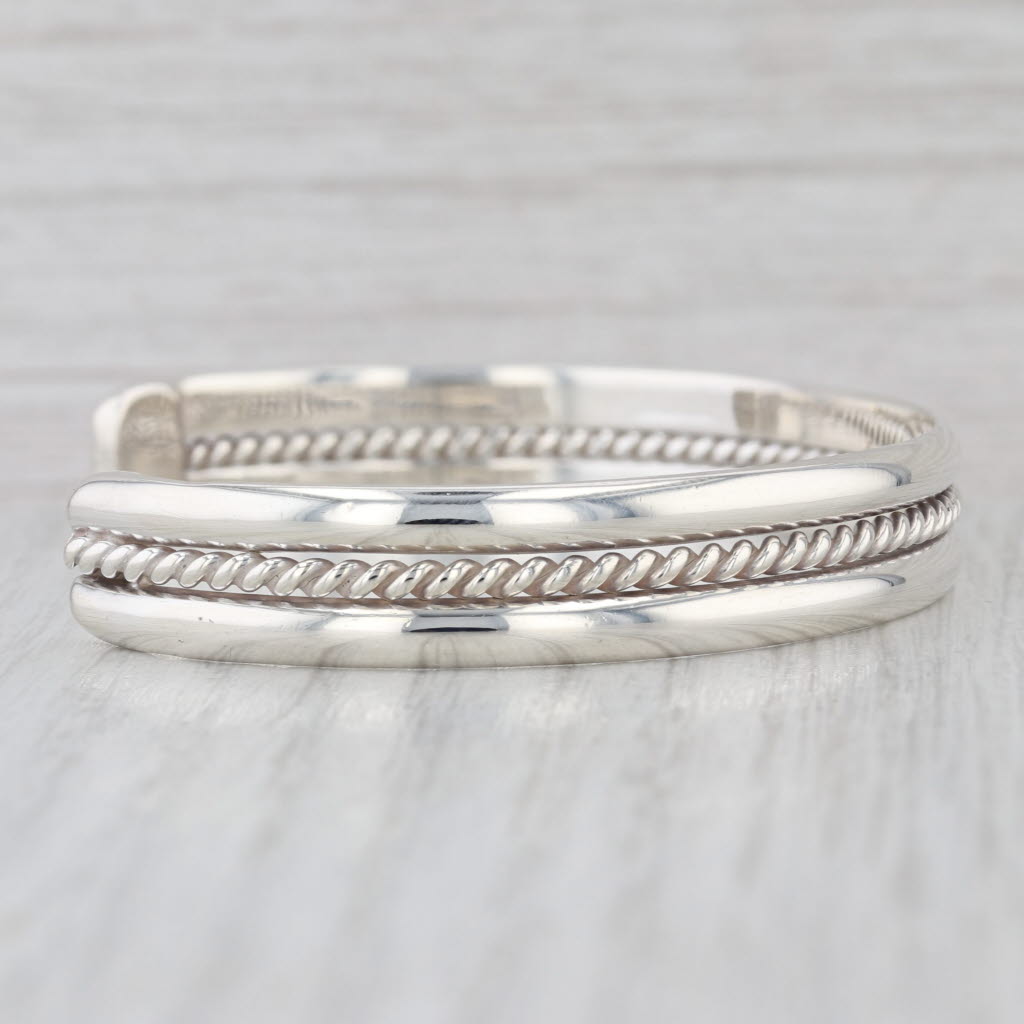 Mexico Rope Accented Cuff Bracelet Sterling Silver 7" 9.8mm