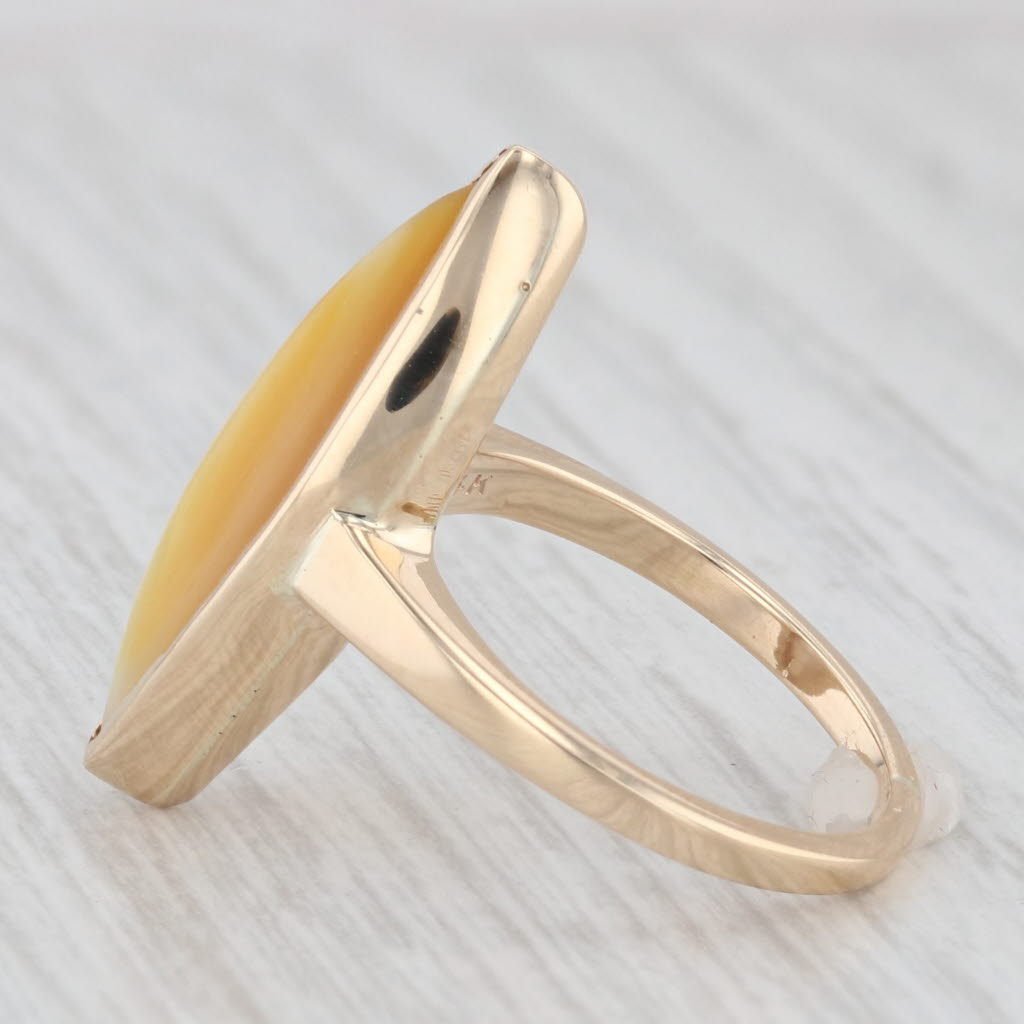 Light Gray Cellini Mother of Pearl Navette Ring 14k Yellow Gold Size 5.5 Cabochon Solitaire