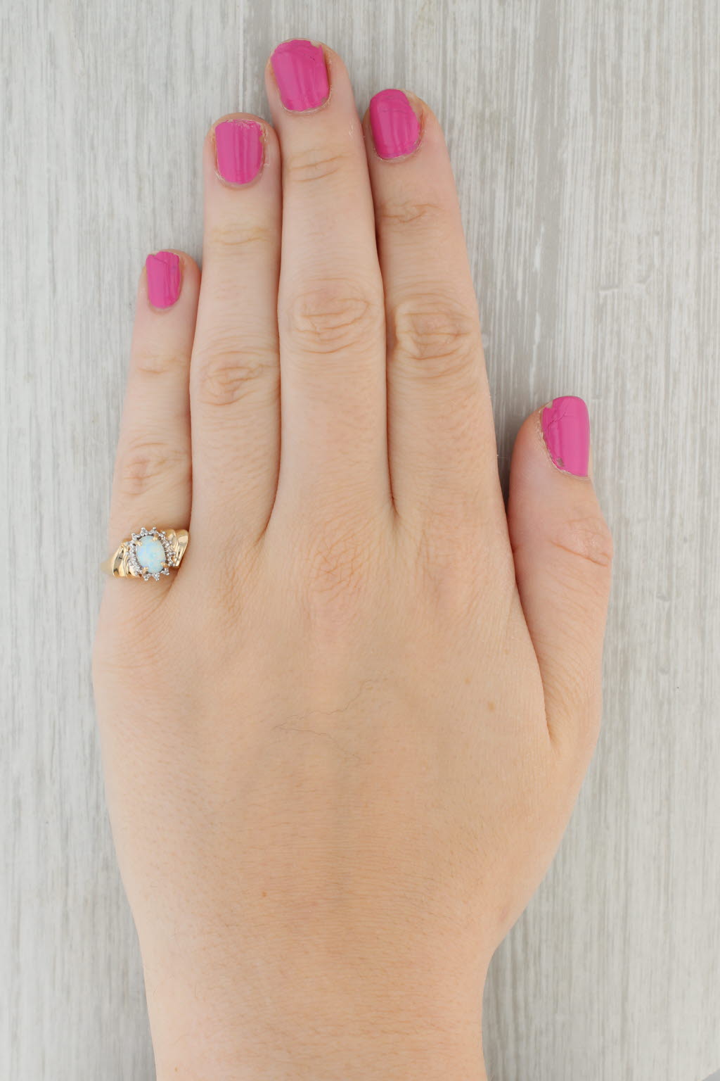 Gray Lab Created Opal Diamond Ring 10k Yellow Gold Size 7.25