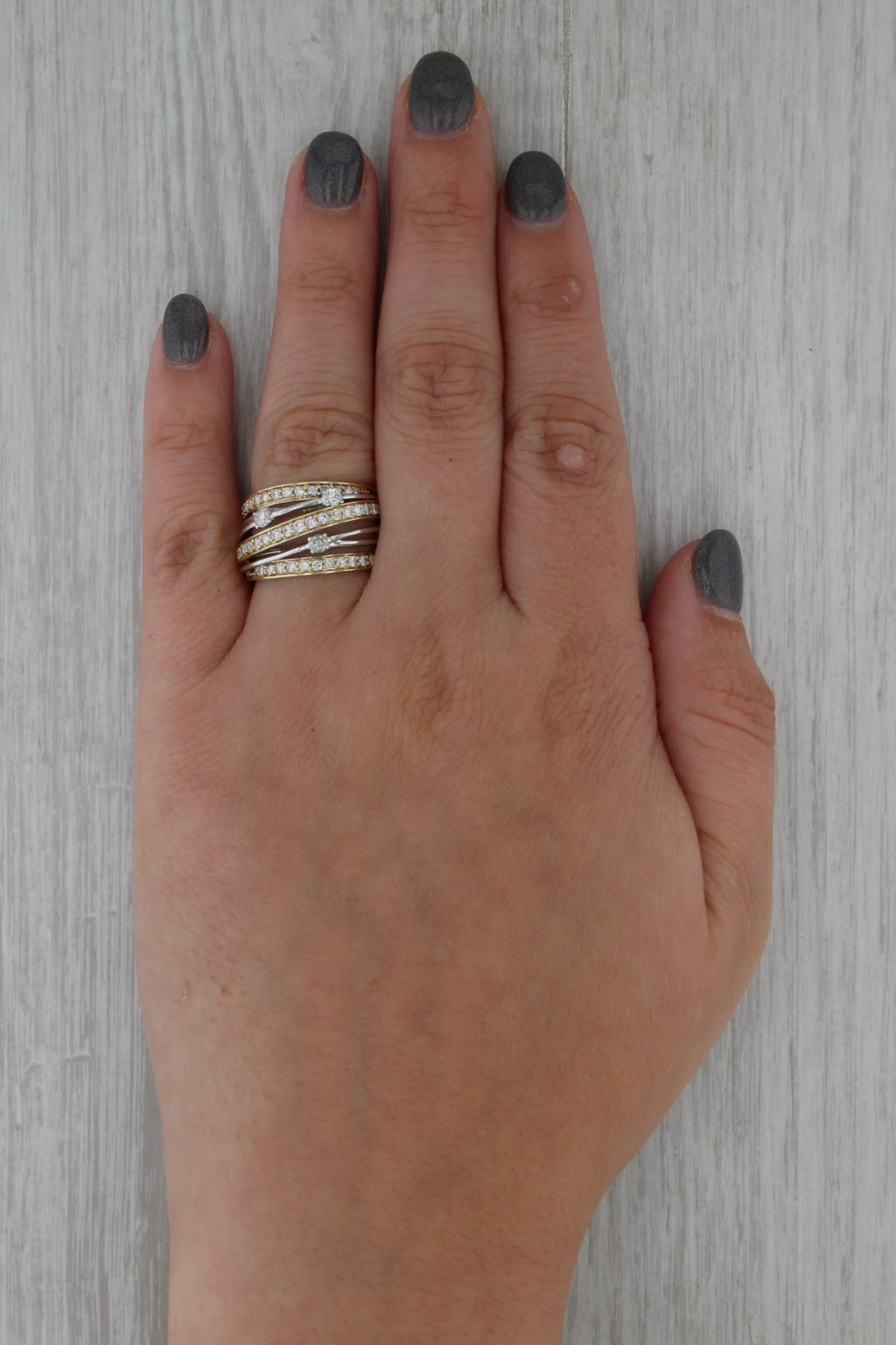 0.90ctw Diamond Multiband Ring 10k White Yellow Gold Size 7 Cocktail