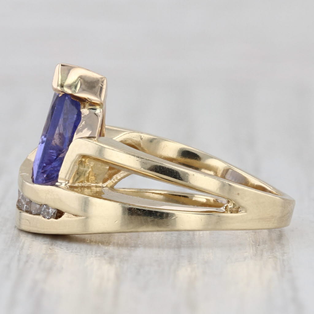 Light Gray 2.91ctw Tanzanite Diamond Ring 14k Yellow Gold Size 6.25 Abstract Bypass