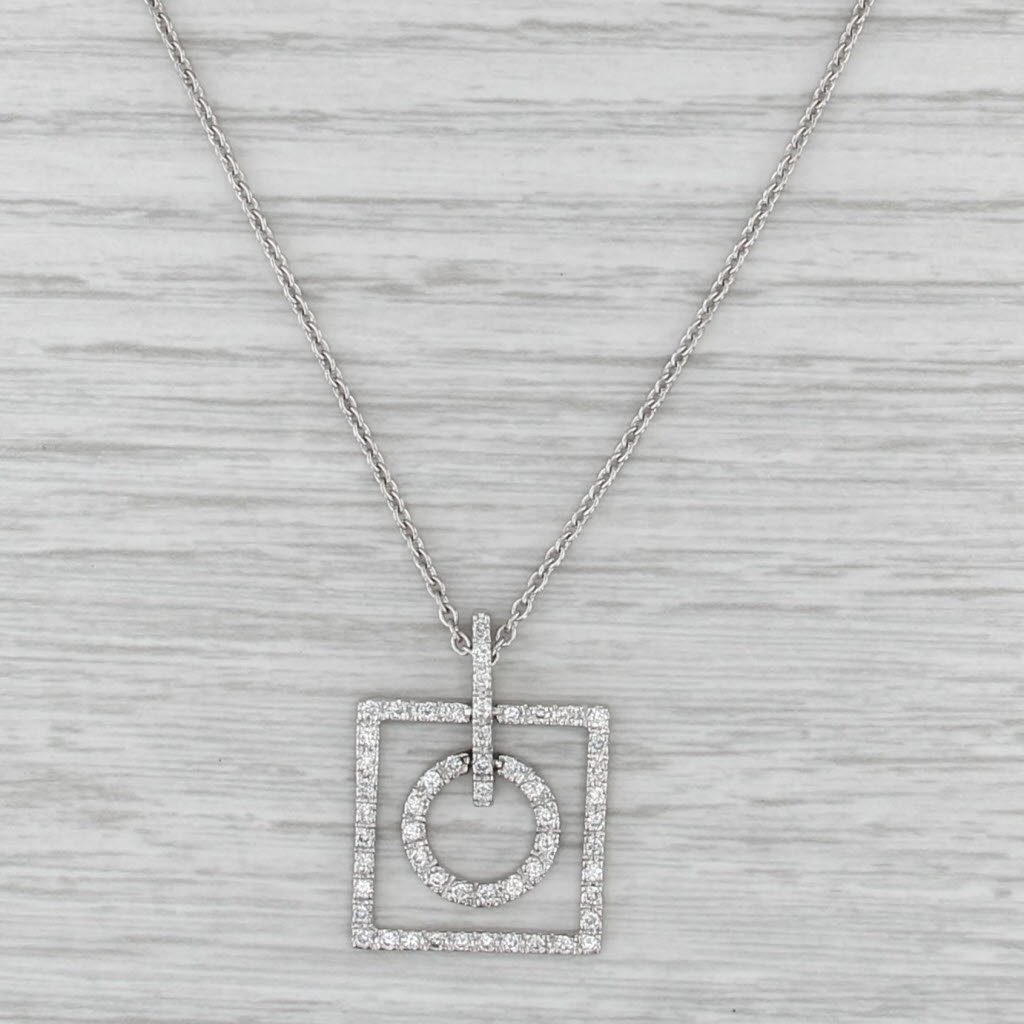 Isaac Reiss 0.48ctw Diamond Circle Square Pendant Necklace 18k White Gold 16.5"