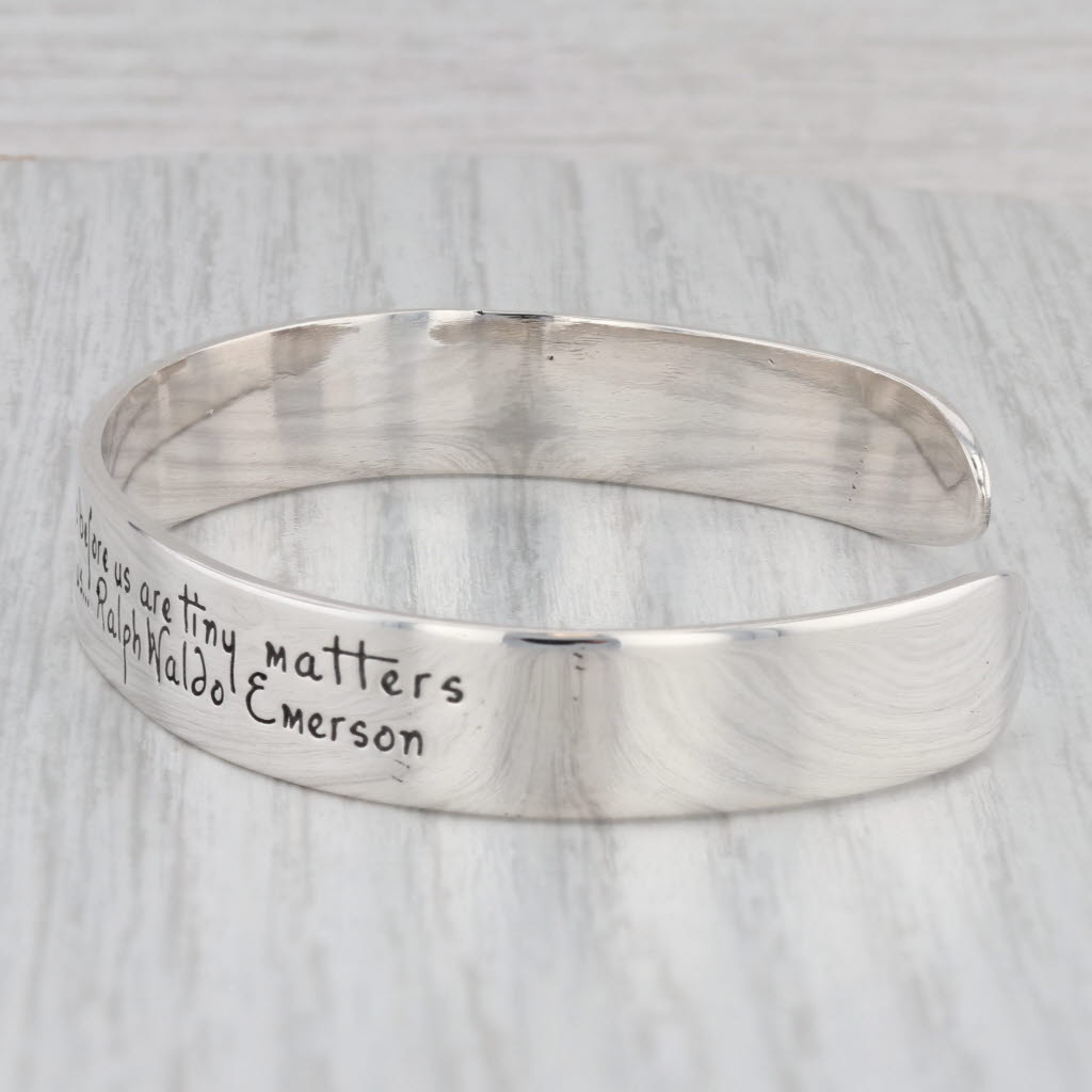 Gray Ralph Waldo Emerson Quote Cuff Bracelet Sterling Silver 7" Mindfulness
