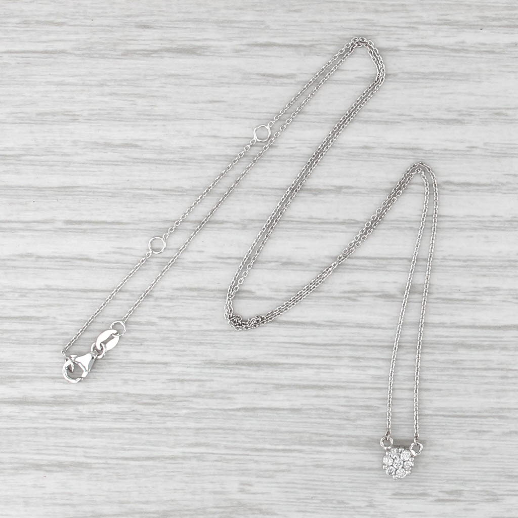 New 0.15ctw Diamond Cluster Stationary Pendant Necklace 14k Gold Adjustable