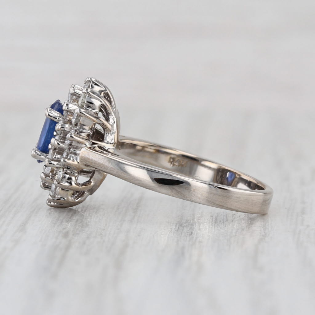 1.73ctw Oval Blue Sapphire Diamond Halo Ring 14k White Gold Size 8 Engagement