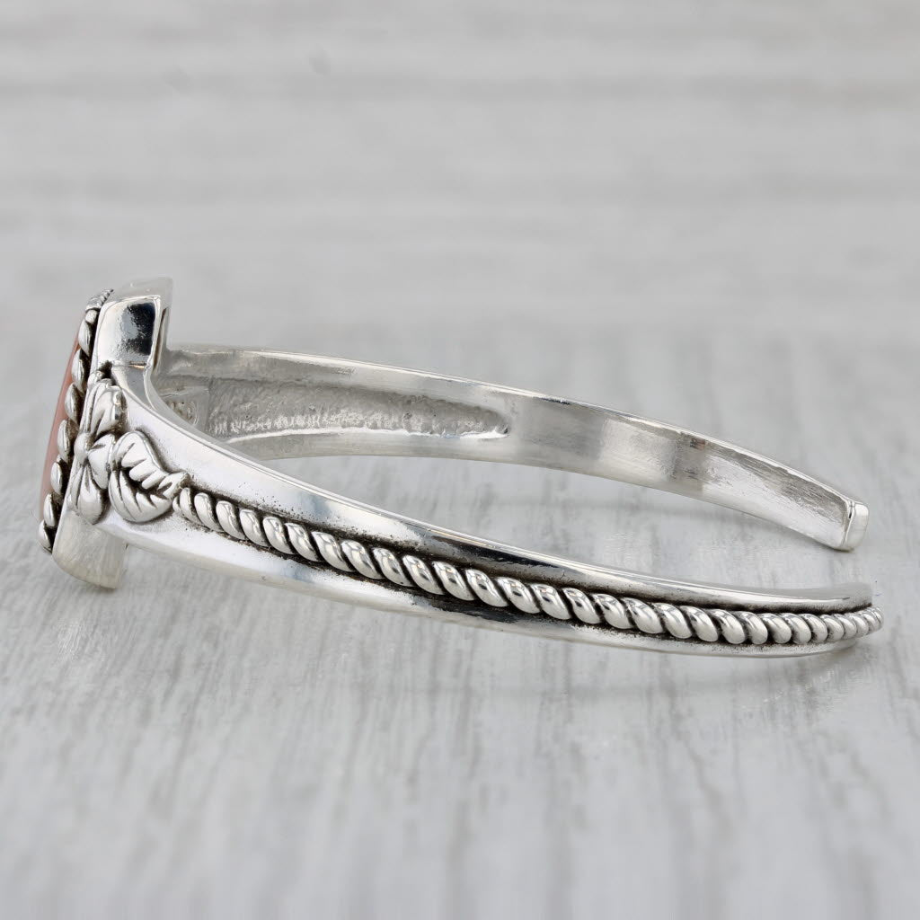 Gray Pink Mother of Pearl Floral Cuff Bracelet Sterling Silver Relio Southwestern 7"