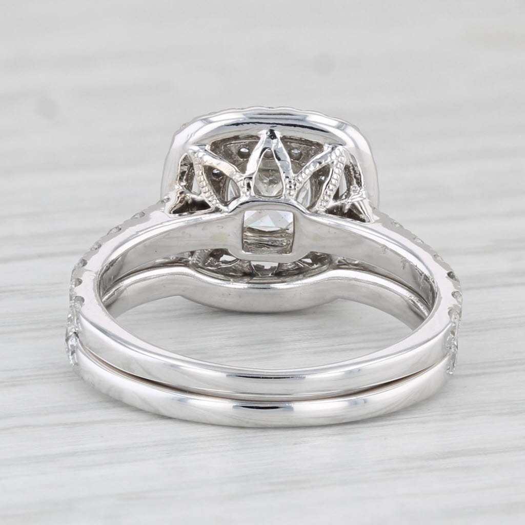 Light Gray Neil Lane 1.61ctw Diamond Halo Engagement Ring Wedding Bridal Set 14k White Gold