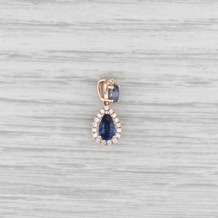 Le Vian 0.79ctw Blue Sapphire Diamond Halo Teardrop Pendant 14k Rose Gold Small