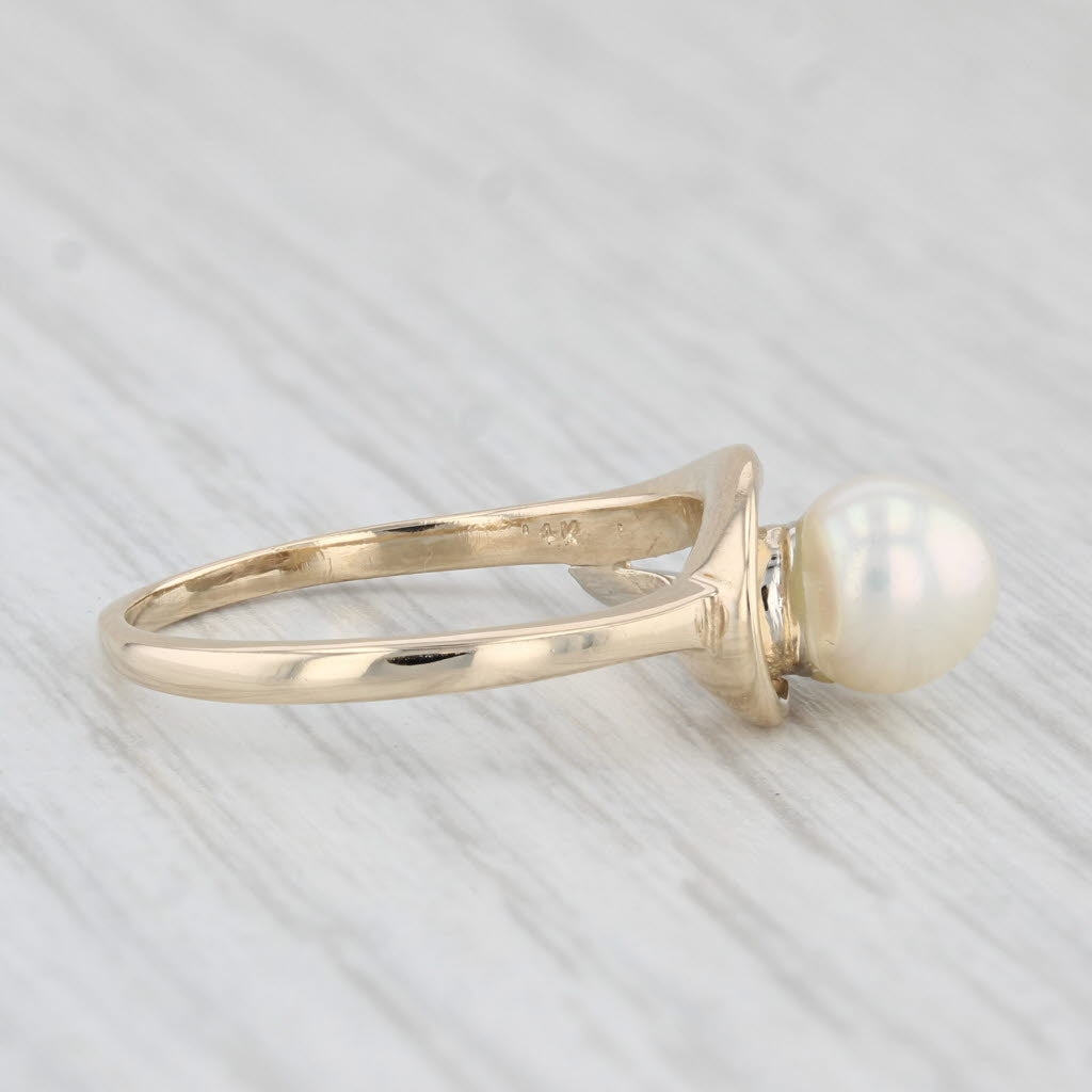 Light Gray Cultured Pearl Imitation Diamond Ring 14k Yellow Gold Size 7