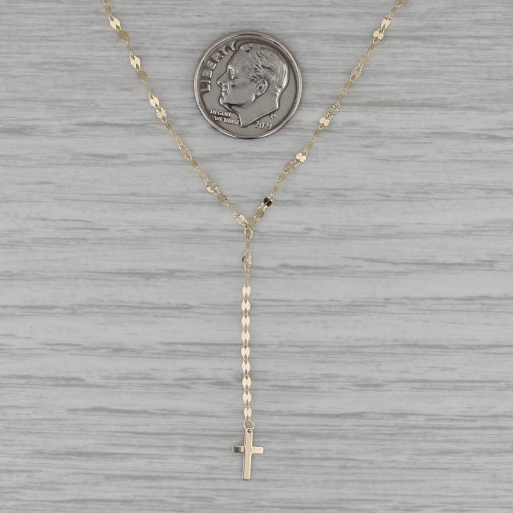 Cross Lariat Necklace 14k Yellow Gold 17" Mirror Chain