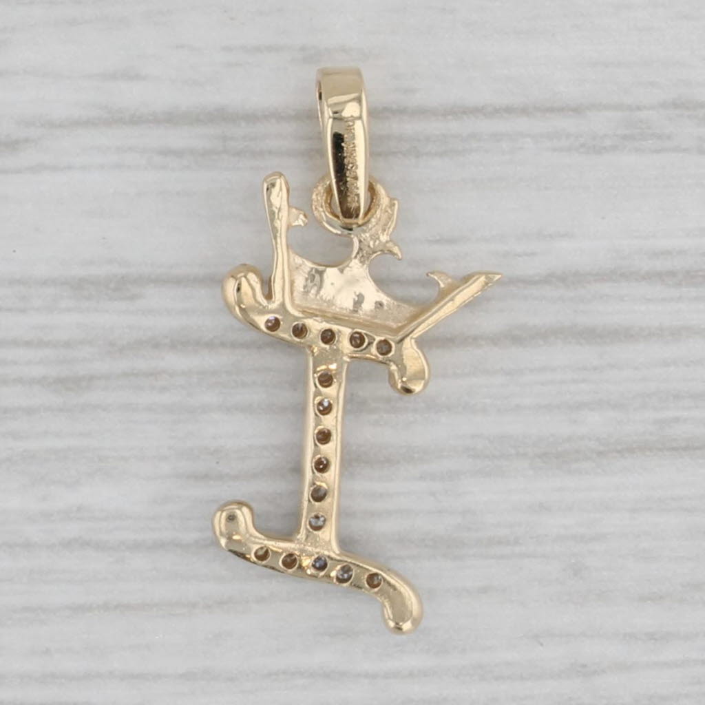 Gray Small Diamond Crowned Letter I Pendant 10k Gold Princess Initial Charm