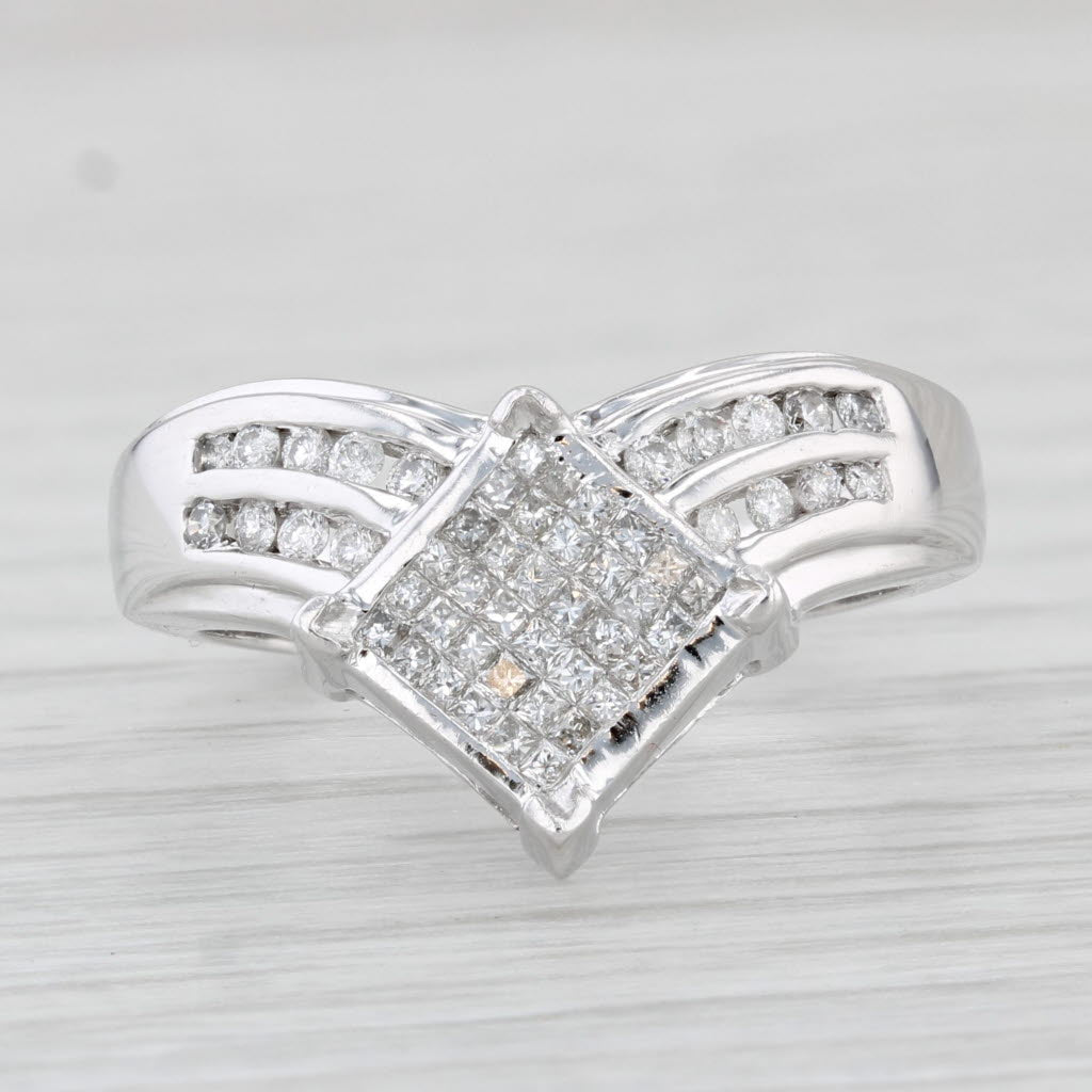 Light Gray 0.59ctw Diamond Ring 14k White Gold Size 7 Contoured V Enhancer