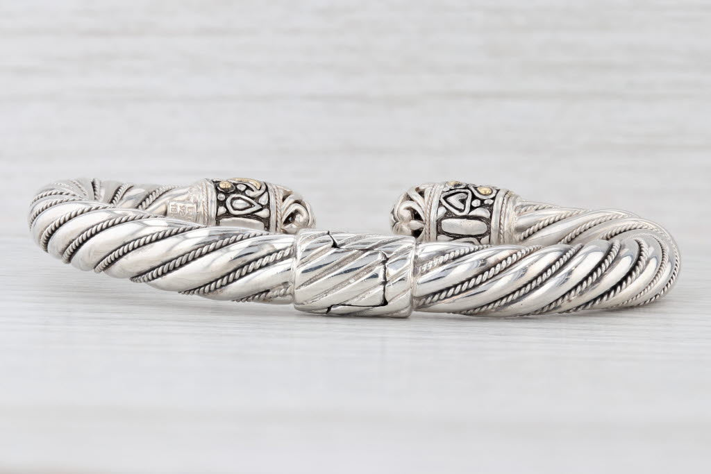 Light Gray Samuel Benham 0.19ct Diamond Cuff Bracelet Sterling Silver 18k Gold Hinged 7.25"