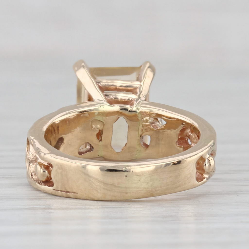 Light Gray 0.70ct Emerald Cut Citrine Solitaire Ring 14k Yellow Gold Floral Band Size 3