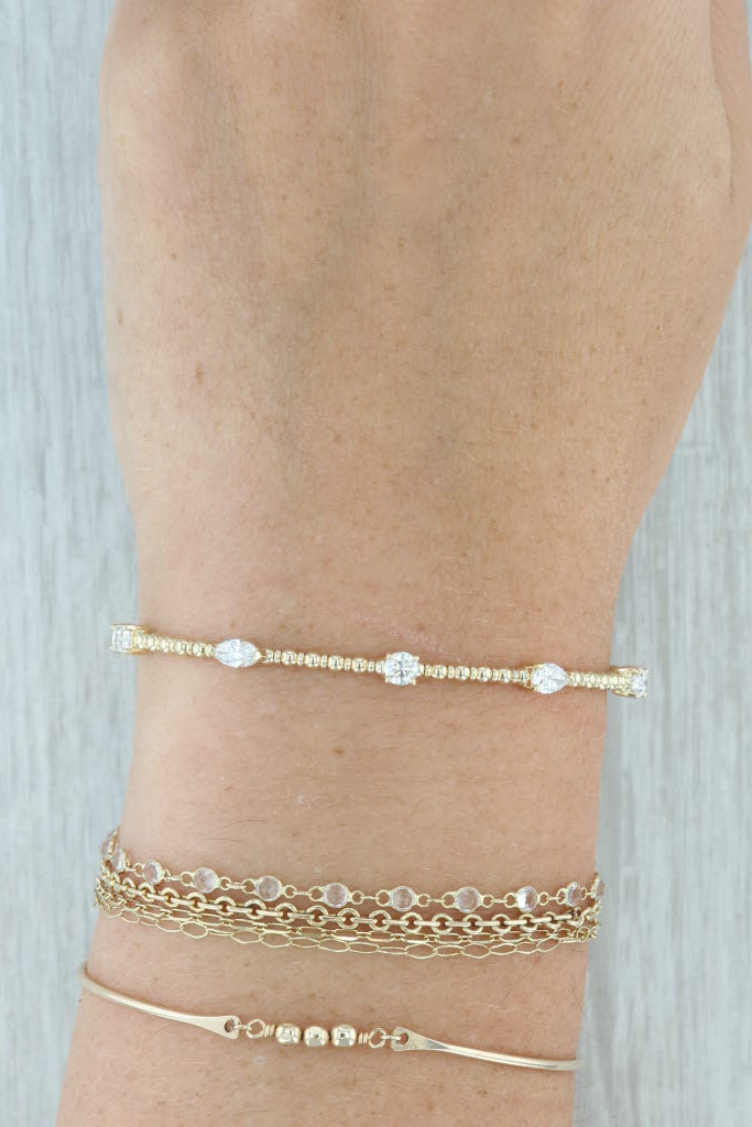 Tan New 1.33ctw Diamond Bead Flexible Bangle Bracelet 14k Yellow Gold 6.75"