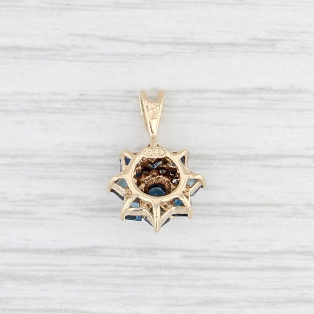 0.93ctw Blue Sapphire Diamond Flower Pendant 14k Yellow Gold