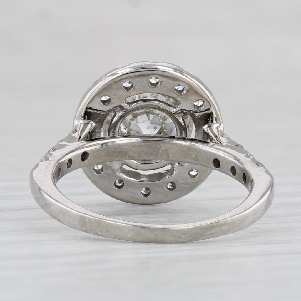 Light Gray 3.25ctw Round Diamond Halo Engagement Ring 14k White Gold Size 7 GIA
