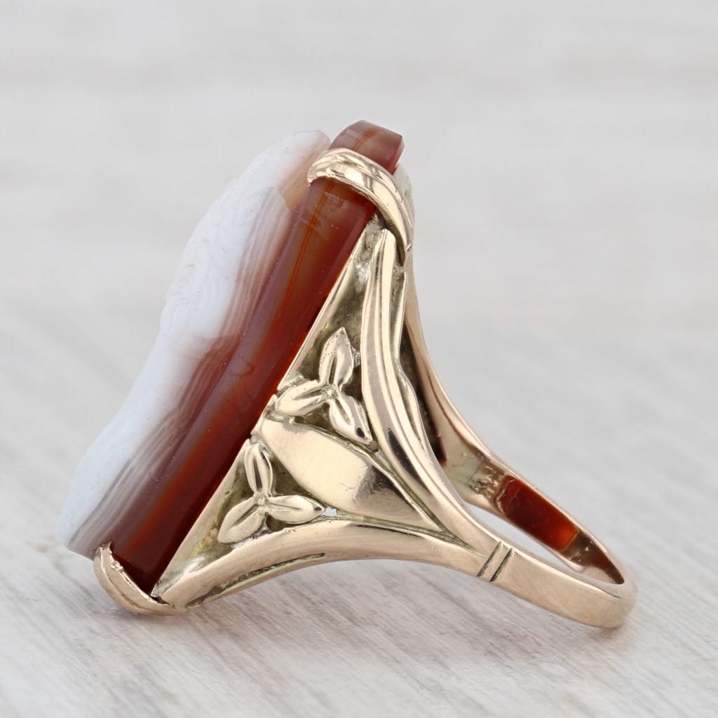 Light Gray Vintage Carved Sardonyx Cameo Ring 14k Yellow Gold Size 7 Statement