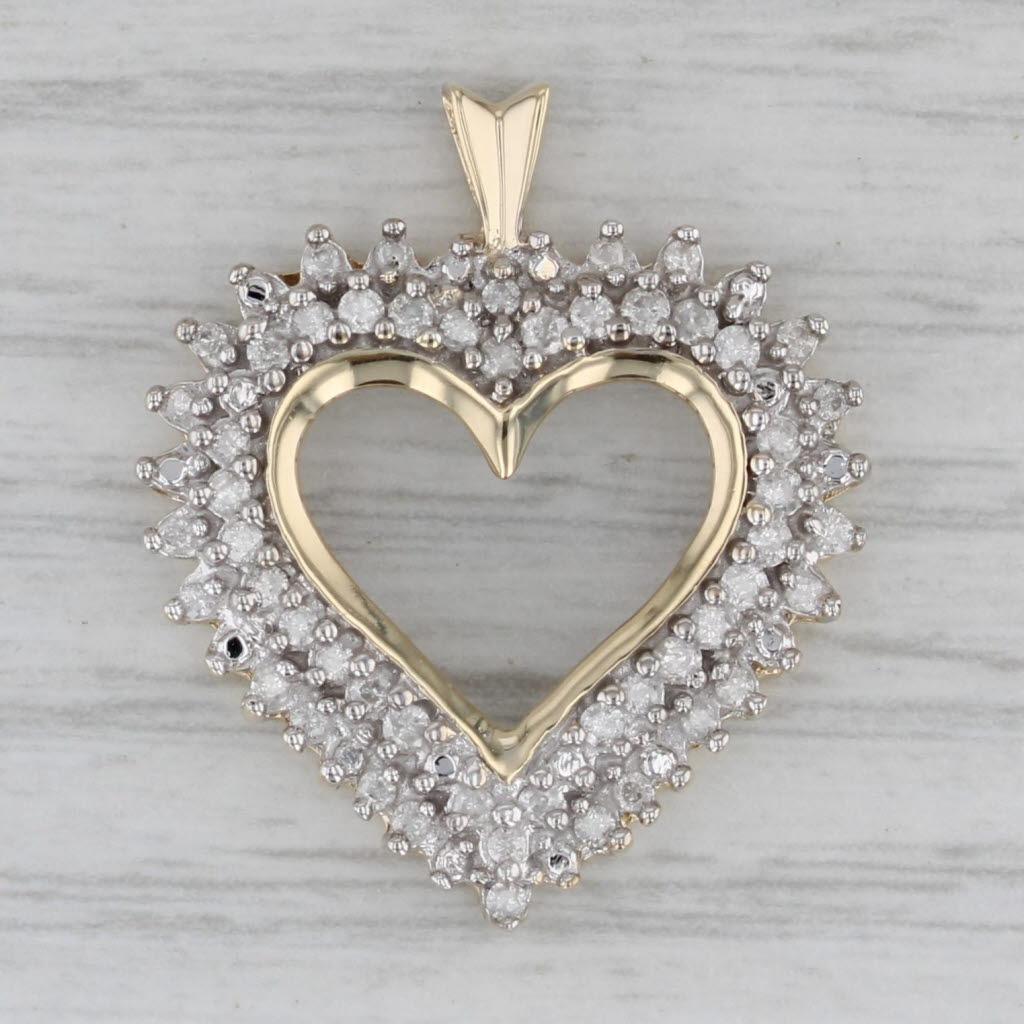 Gray 0.40ctw Diamond Cluster Halo Open Heart Pendant 10k Yellow Gold