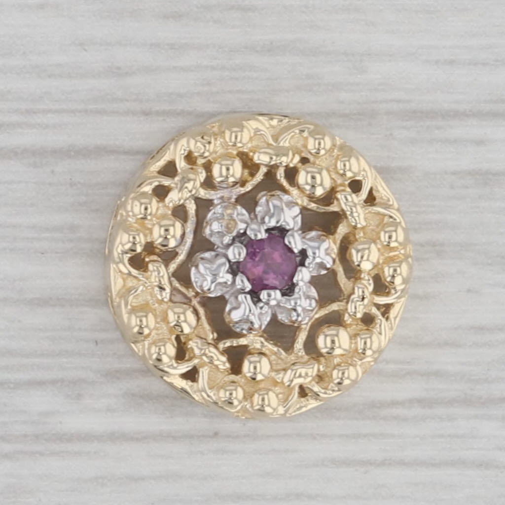 Gray Pink Sapphire Flower Wreath Slide Bracelet Charm 14k Gold Vintage OMG