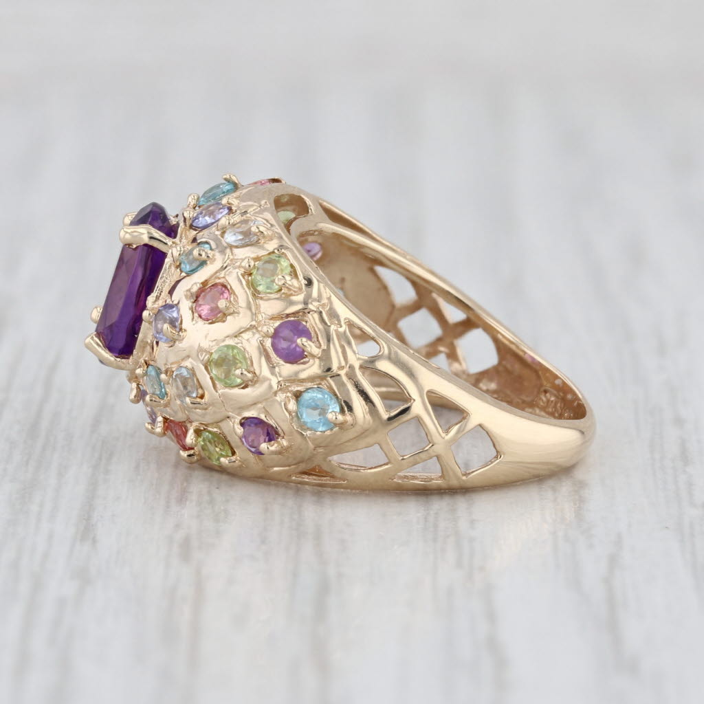 Amethyst Gemstone Ring 10k Gold Tourmaline Topaz Aquamarine Tanzanite Peridot