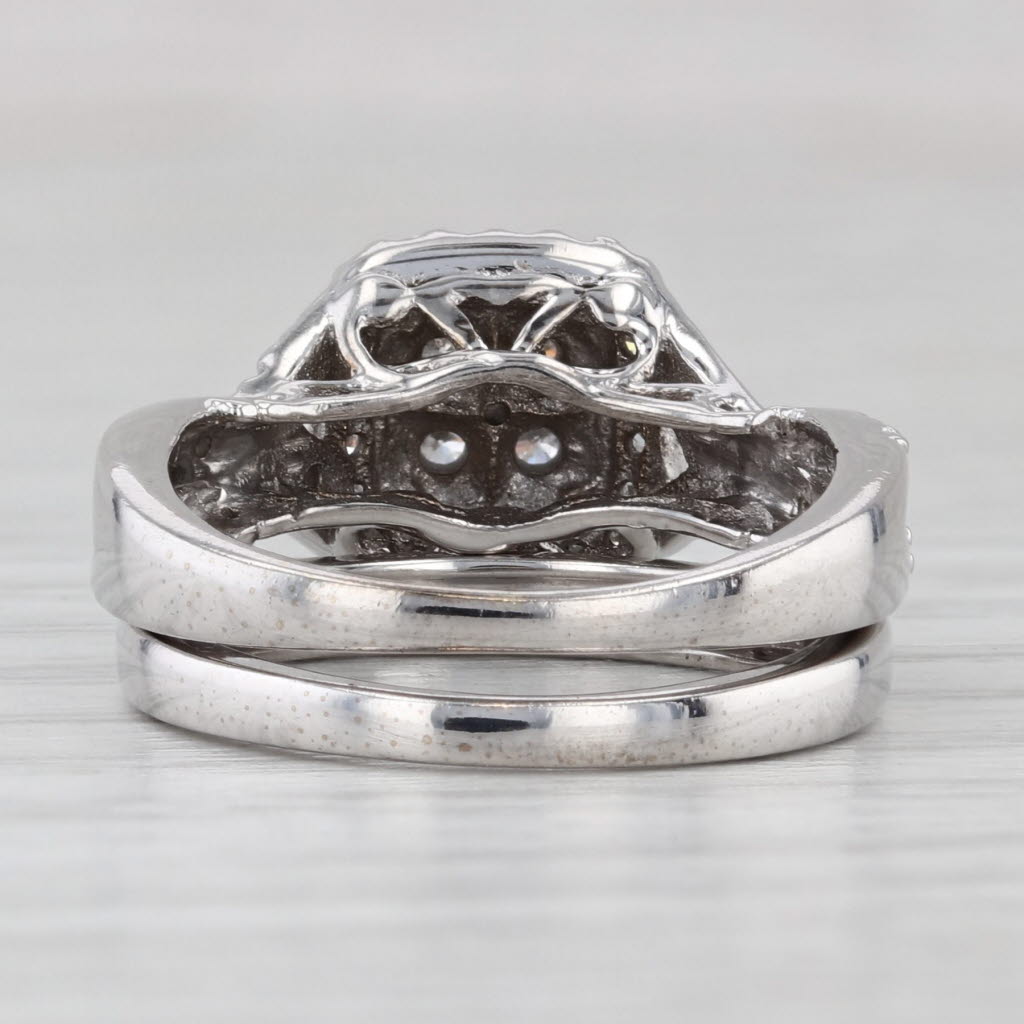 Light Gray 0.31ctw Diamond Halo Engagement Ring Wedding Band Bridal Set 14k Gold Size 4.75