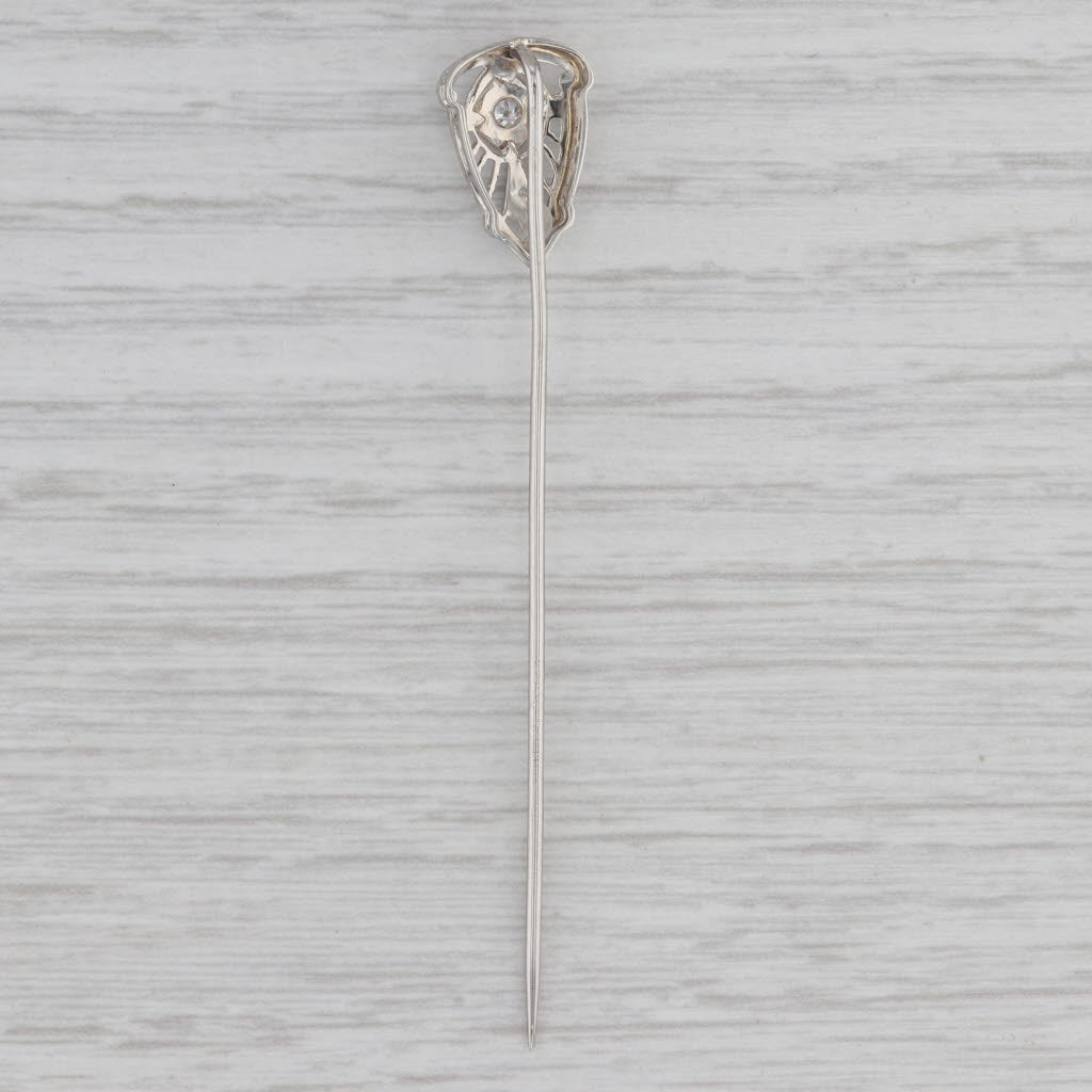 Gray Art Deco Filigree Diamond Stickpin 14k 10k White Gold
