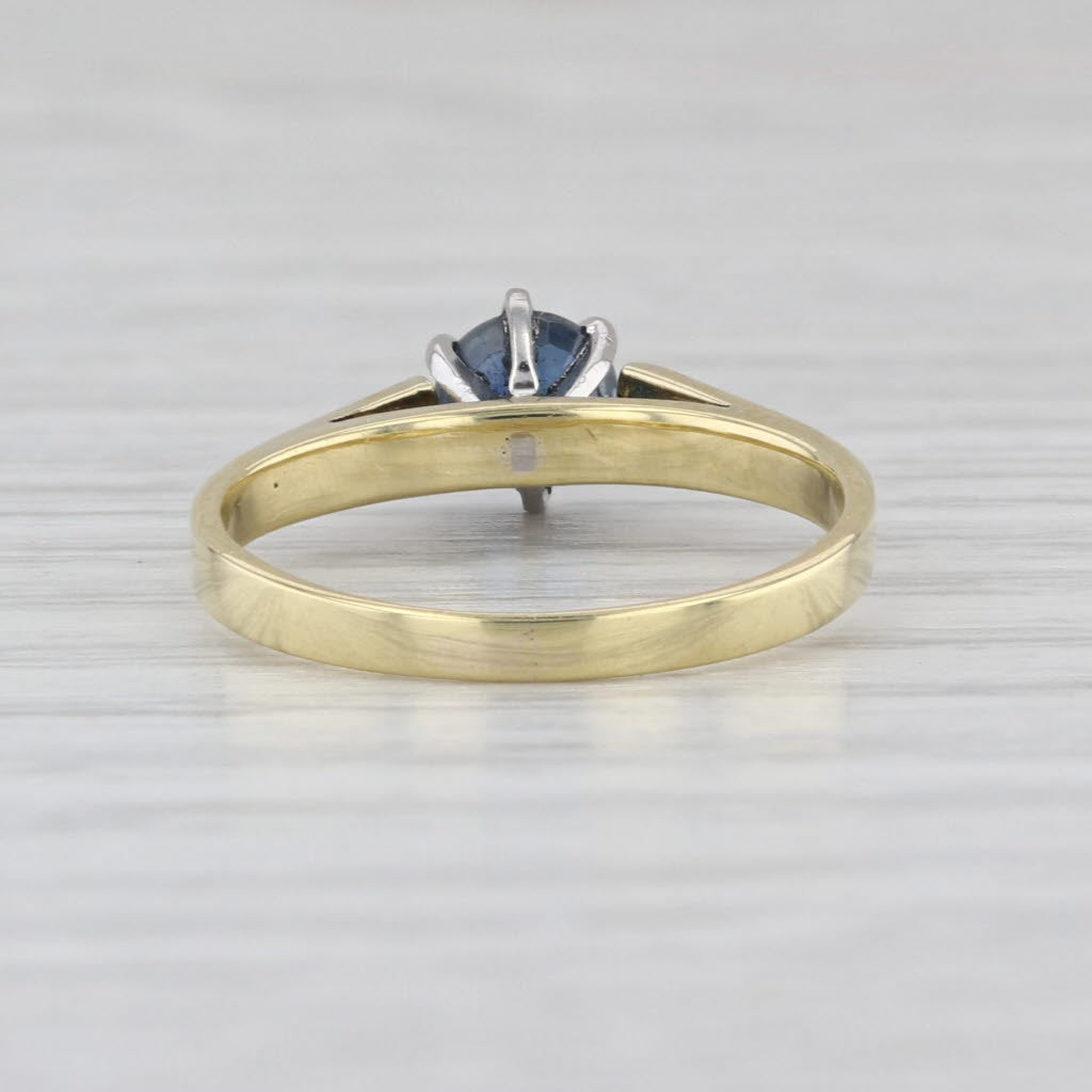 0.50ct Blue Sapphire Solitaire Ring 18k Yellow Gold Platinum Sz 5 Cathedral Band