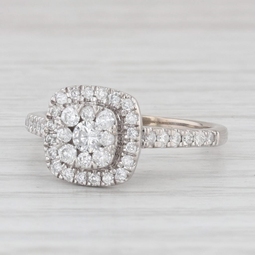 Light Gray 0.50ctw Diamond Cluster Halo Engagement Ring 10k White Gold Size 5.5