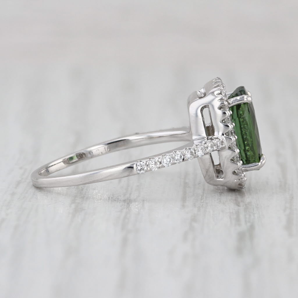 2.46ctw Green Tourmaline Diamond Halo Ring 14k White Gold Size 7.75