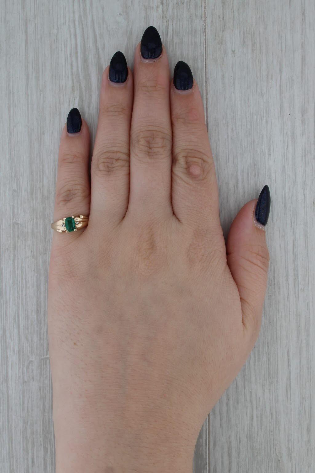 0.51ctw Emerald Cut Emerald Diamond Ring 14k Yellow Gold Size 5.5