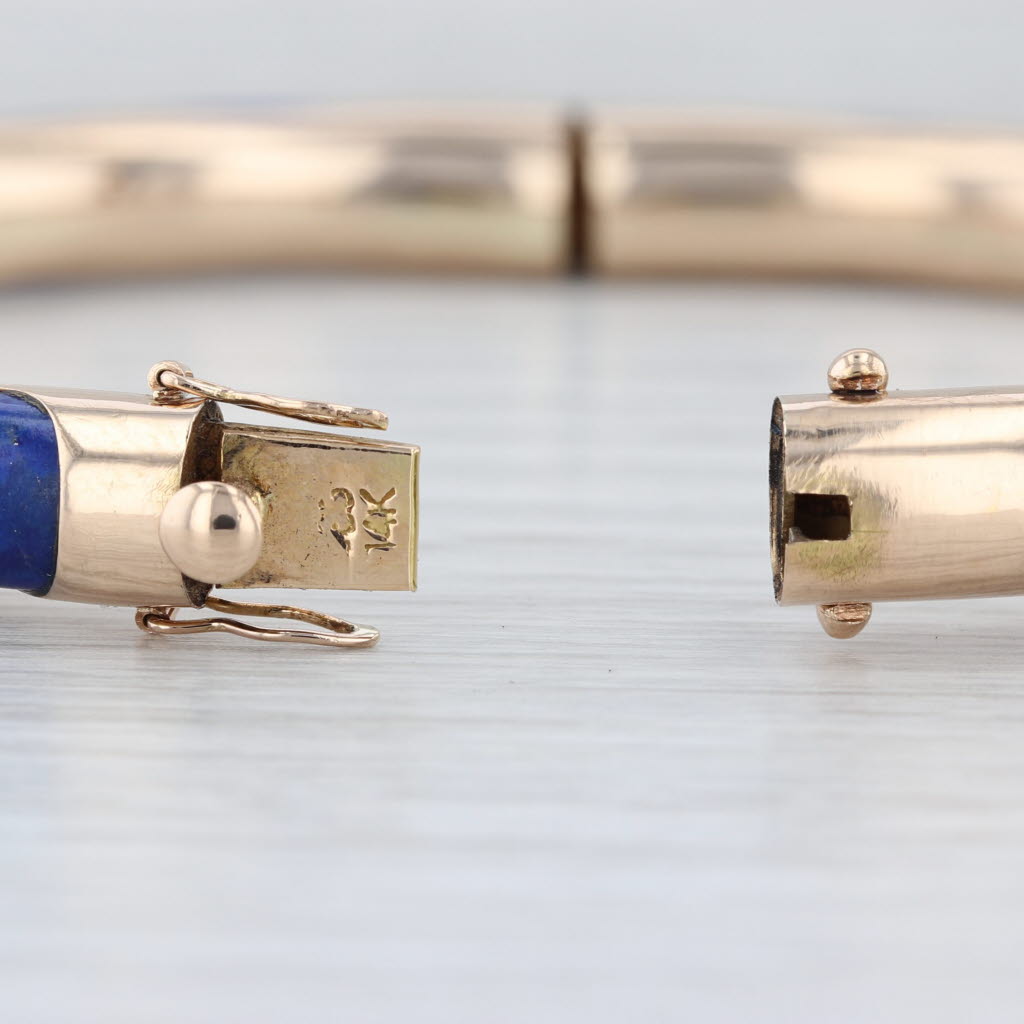 Vintage Blue Lapis Lazuli Bangle Bracelet 14k Yellow Gold 7" Hinged